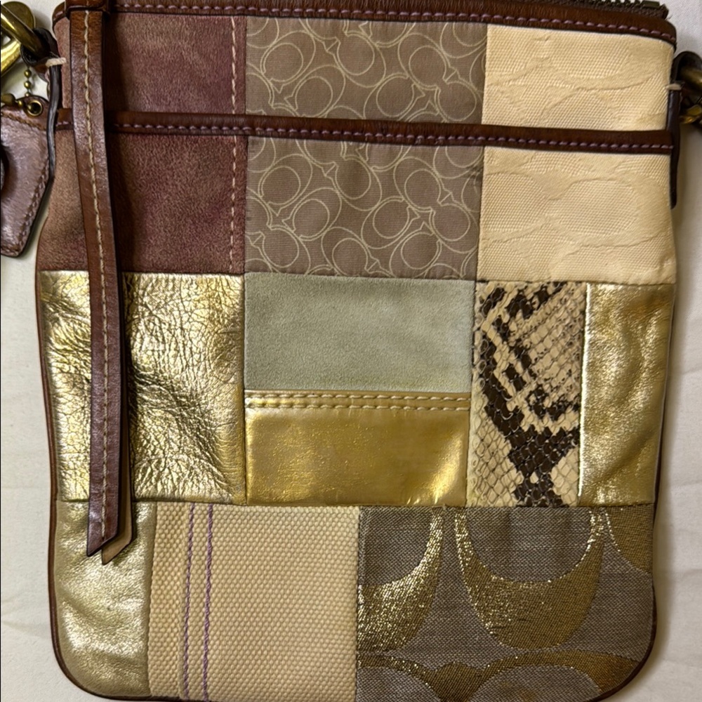 Coach Gold and Cream Crossbody Bag with Patchwork Design - has hangtag - Picture 2 of 16